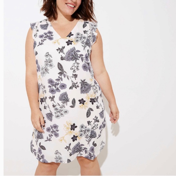 LOFT Flutter Sleeve Floral Shift Dress V Neckline Chiffon Mini Relaxed - Picture 1 of 10
